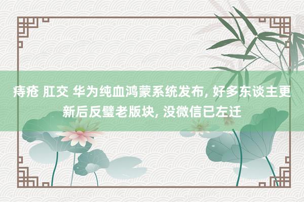 痔疮 肛交 华为纯血鸿蒙系统发布， 好多东谈主更新后反璧老版块， 没微信已左迁