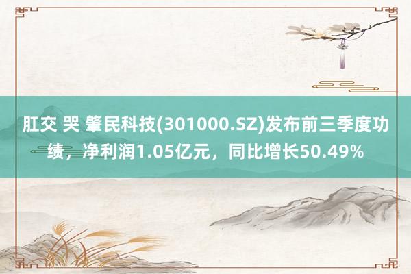 肛交 哭 肇民科技(301000.SZ)发布前三季度功绩，净利润1.05亿元，同比增长50.49%