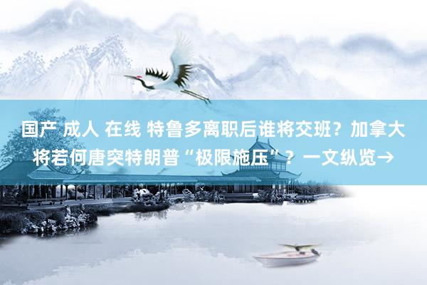 国产 成人 在线 特鲁多离职后谁将交班？加拿大将若何唐突特朗普“极限施压”？一文纵览→